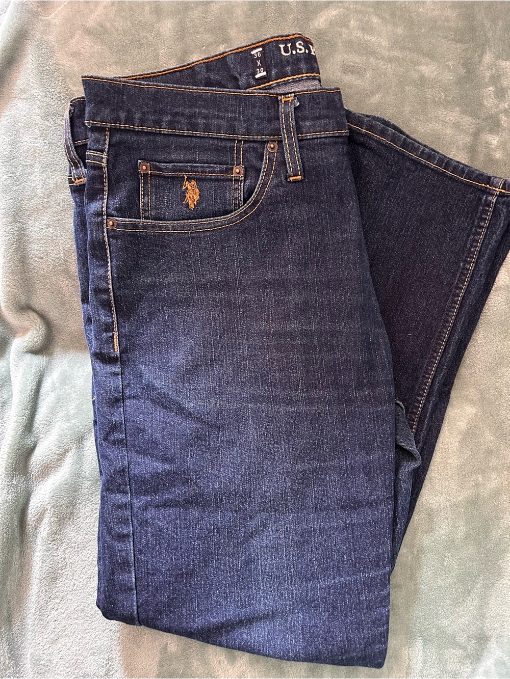 U.S. Polo Assn. Men's Jeans 36x30 Dark Wash Straight Leg Stretch Denim